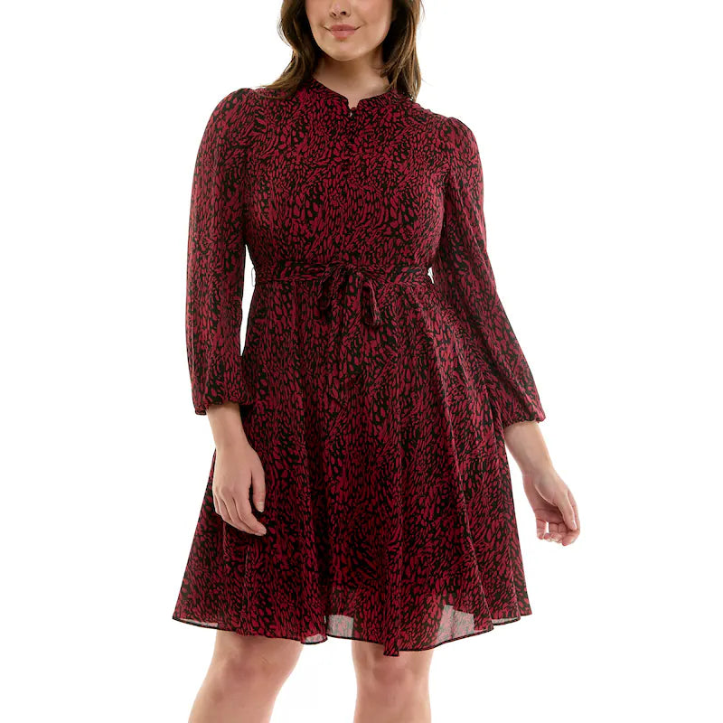 Vestido midi estampado de manga 3/4 en magenta - Nanette Lepore