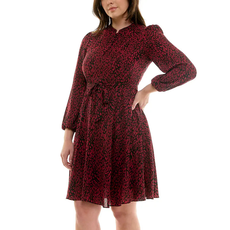Vestido midi estampado de manga 3/4 en magenta - Nanette Lepore