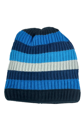 Gorro acrílico a rayas azul para niños