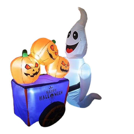 6FT Long Inflatable Ghost with Candy Cart
