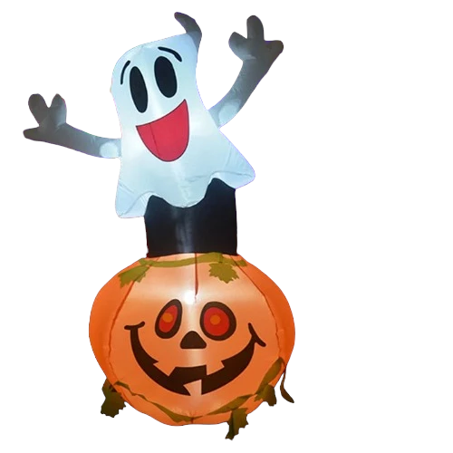 Fantasma inflable sonriente de 5 pies de altura con calabaza que se infla