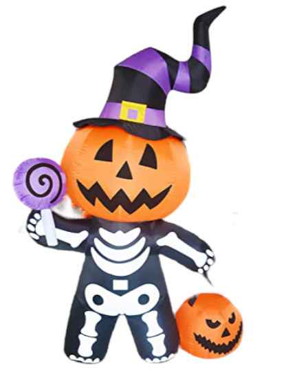 Calabaza Inflable de 6 FT de Alto con Cuerpo de Calavera