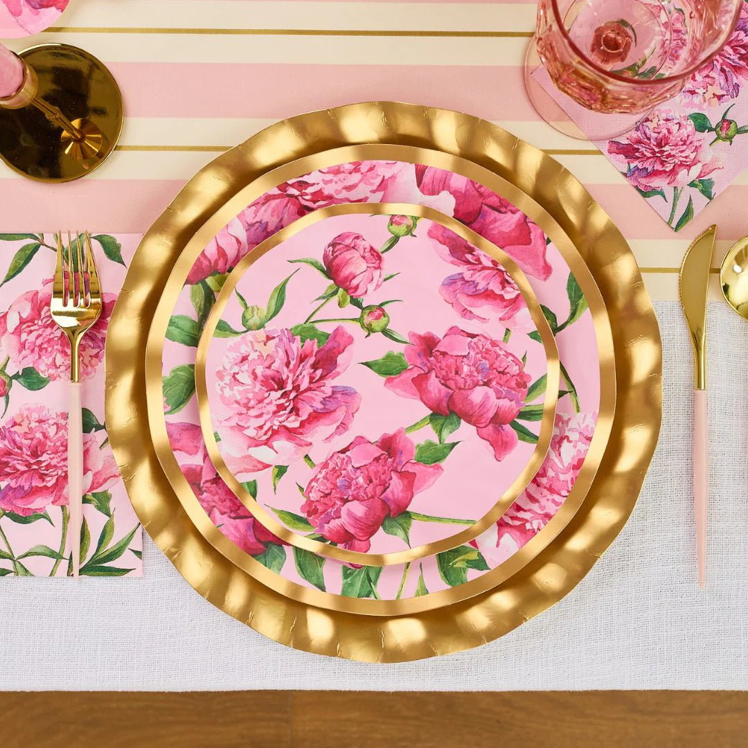 Wavy Salad Plate Pink Peonies 8"