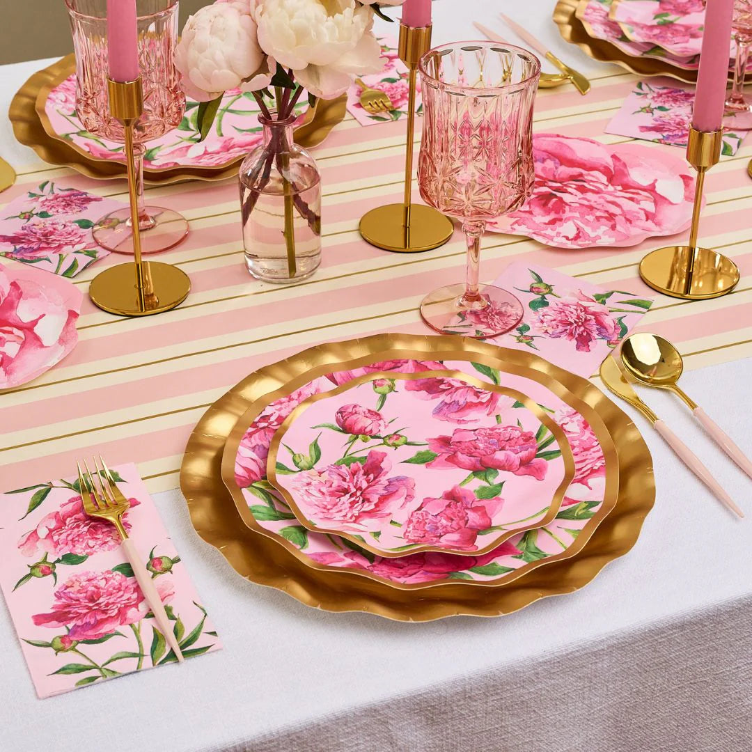 Wavy Salad Plate Pink Peonies 8"