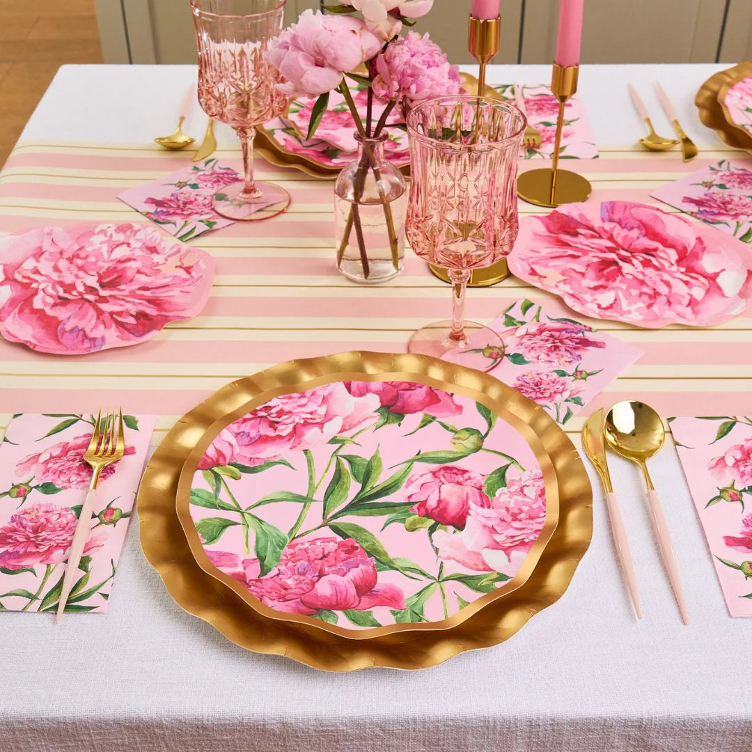 Wavy Salad Plate Pink Peonies 8"