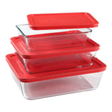 Paquete económico de 6 recipientes rectangulares para alimentos con tapas rojas de ajuste perfecto transparente/rojo