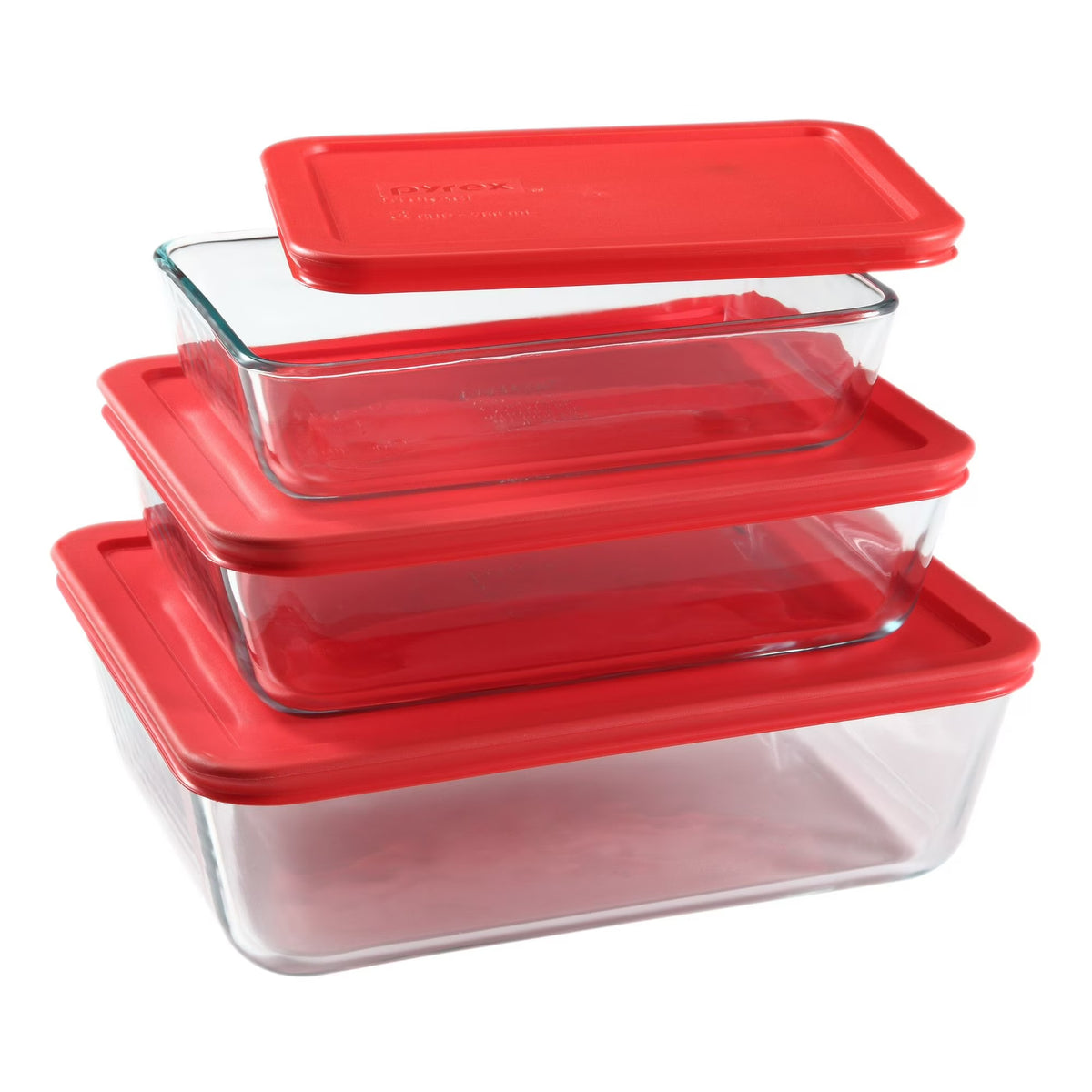 Paquete económico de 6 recipientes rectangulares para alimentos con tapas rojas de ajuste perfecto transparente/rojo