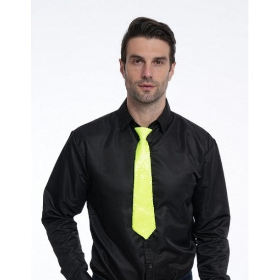 Corbata de lentejuelas de neón amarilla