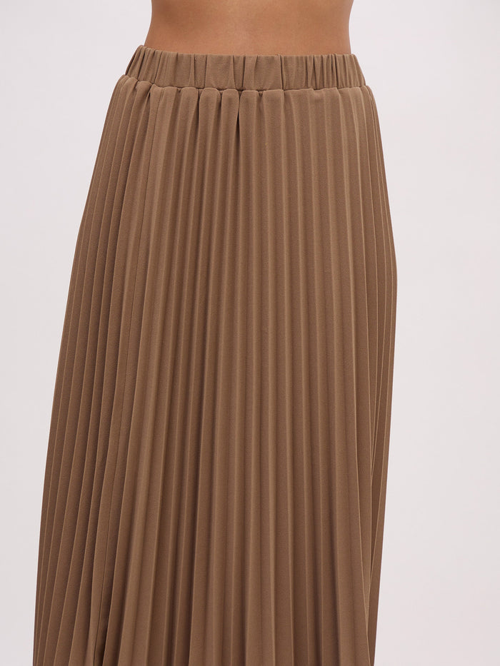 Ladies Solid 36" Pleated Skirt Beige  - Liz & Lilli