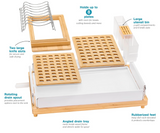 Escurridor de platos de bambú de gran capacidad, blanco