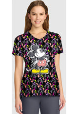 V-Neck Print Scrub Top Iconic Mickey