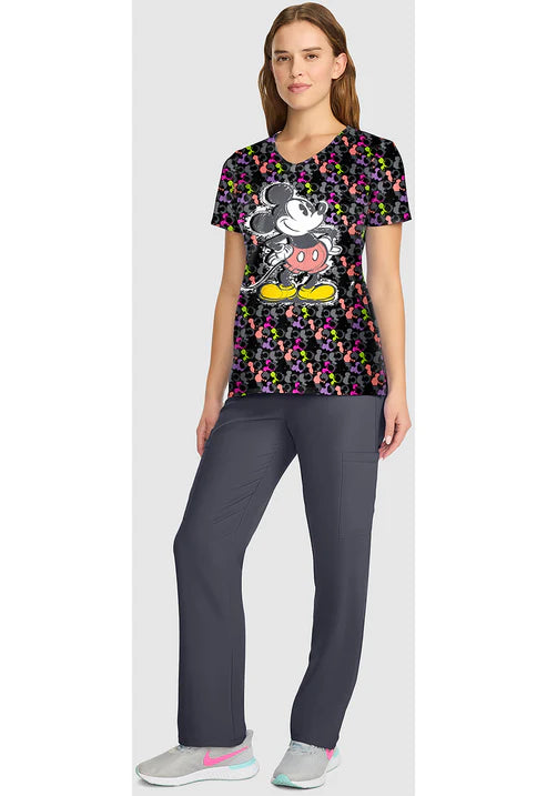 V-Neck Print Scrub Top Iconic Mickey
