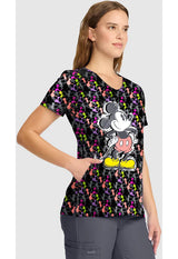 V-Neck Print Scrub Top Iconic Mickey