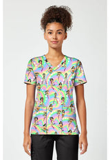 Print V-Neck Scrub Top Realm Of Heroes