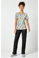 Print V-Neck Scrub Top Realm Of Heroes