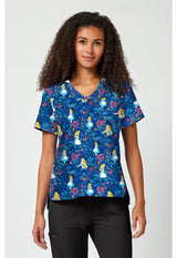 Print V-Neck Scrub Top Bow-Tanical