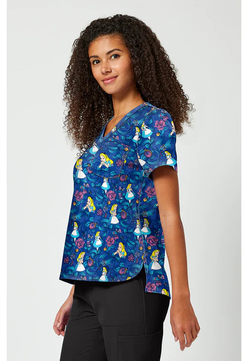 Print V-Neck Scrub Top Bow-Tanical