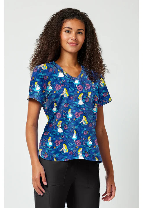 Print V-Neck Scrub Top Bow-Tanical
