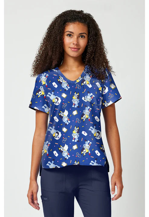 Print V-Neck Scrub Top Nurse Bluey
