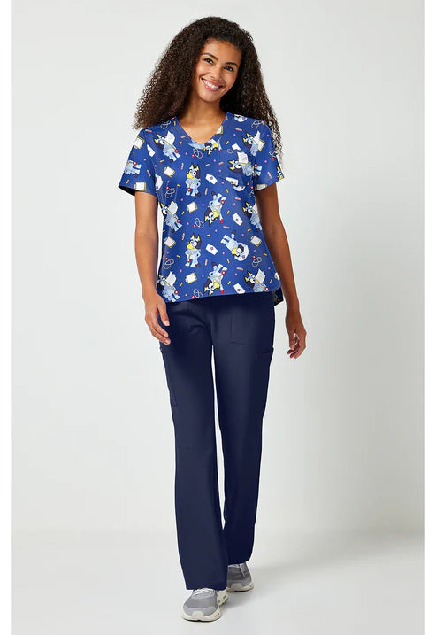 Print V-Neck Scrub Top Nurse Bluey