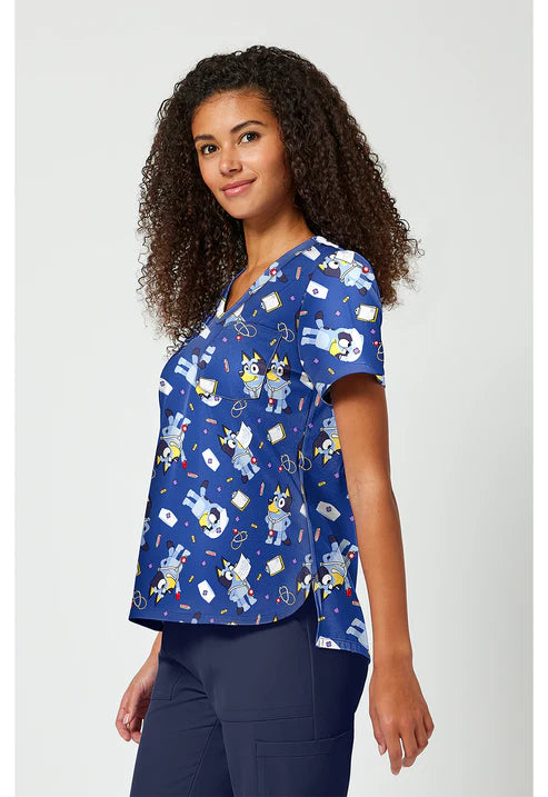 Print V-Neck Scrub Top Nurse Bluey