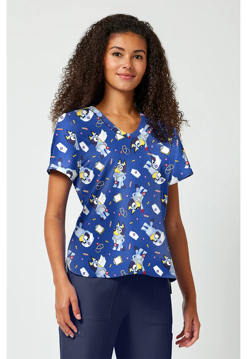 Print V-Neck Scrub Top Nurse Bluey