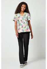 Estampado de blusa médica con cuello en V Puppy Pile
