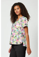 Estampado de blusa médica con cuello en V Puppy Pile