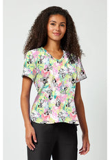 Estampado de blusa médica con cuello en V Puppy Pile