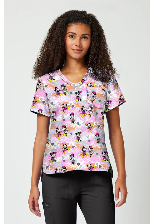 Print V-Neck Scrub Top Friend Frolic