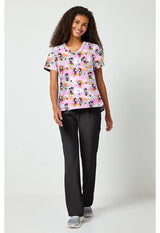 Print V-Neck Scrub Top Friend Frolic