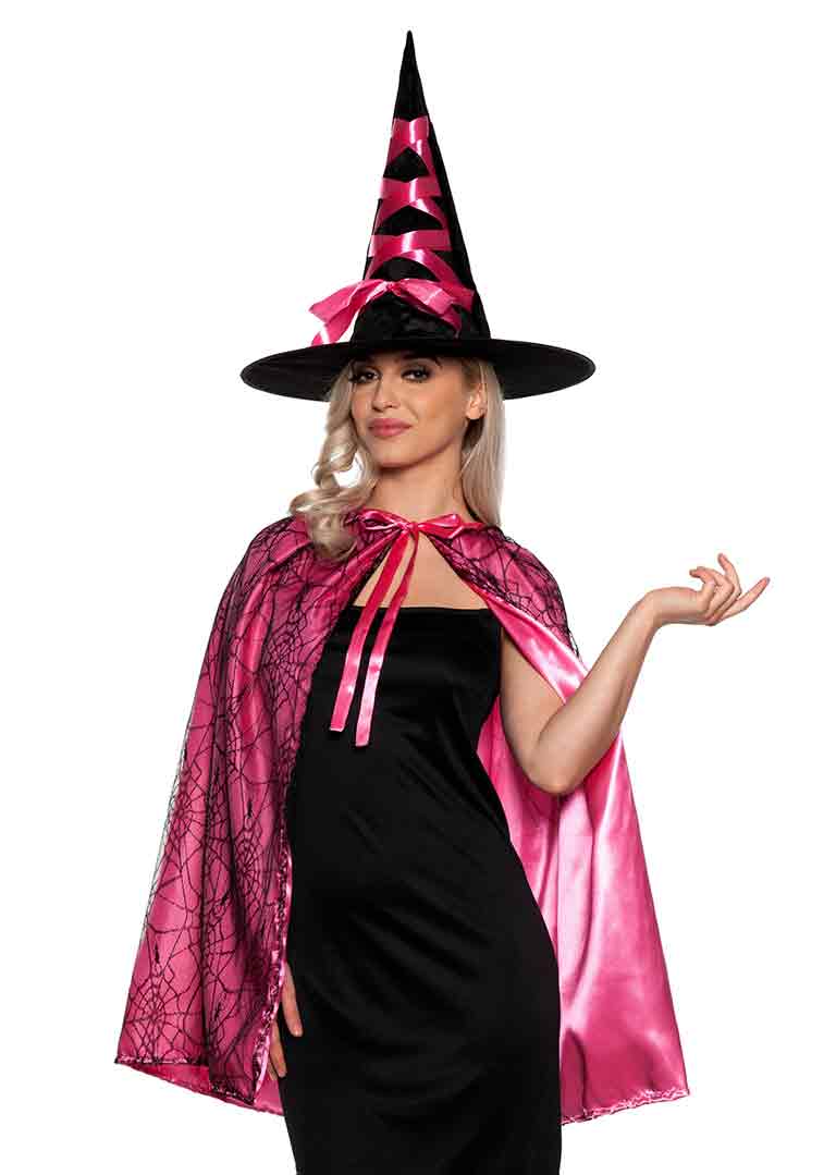 Set de Capa y Sombrero de Bruja Rosa