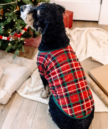 Camisa de cuadros navideños para perro