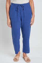 Pantalón Capri de Gasa Doble Holgado con Bajo Deshilachado para Mujer Azul Marino