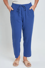 Pantalón Capri de Gasa Doble Holgado con Bajo Deshilachado para Mujer Azul Marino
