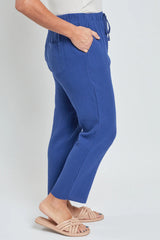 Pantalón Capri de Gasa Doble Holgado con Bajo Deshilachado para Mujer Azul Marino
