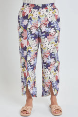 Pantalones de lino para mujer con abertura frontal Jungle Flowers