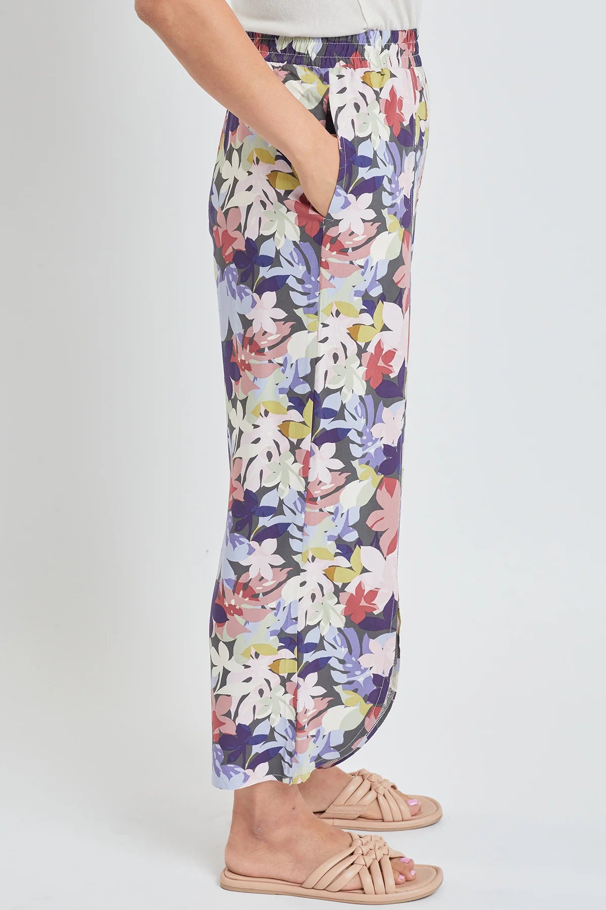 Pantalones de lino para mujer con abertura frontal Jungle Flowers