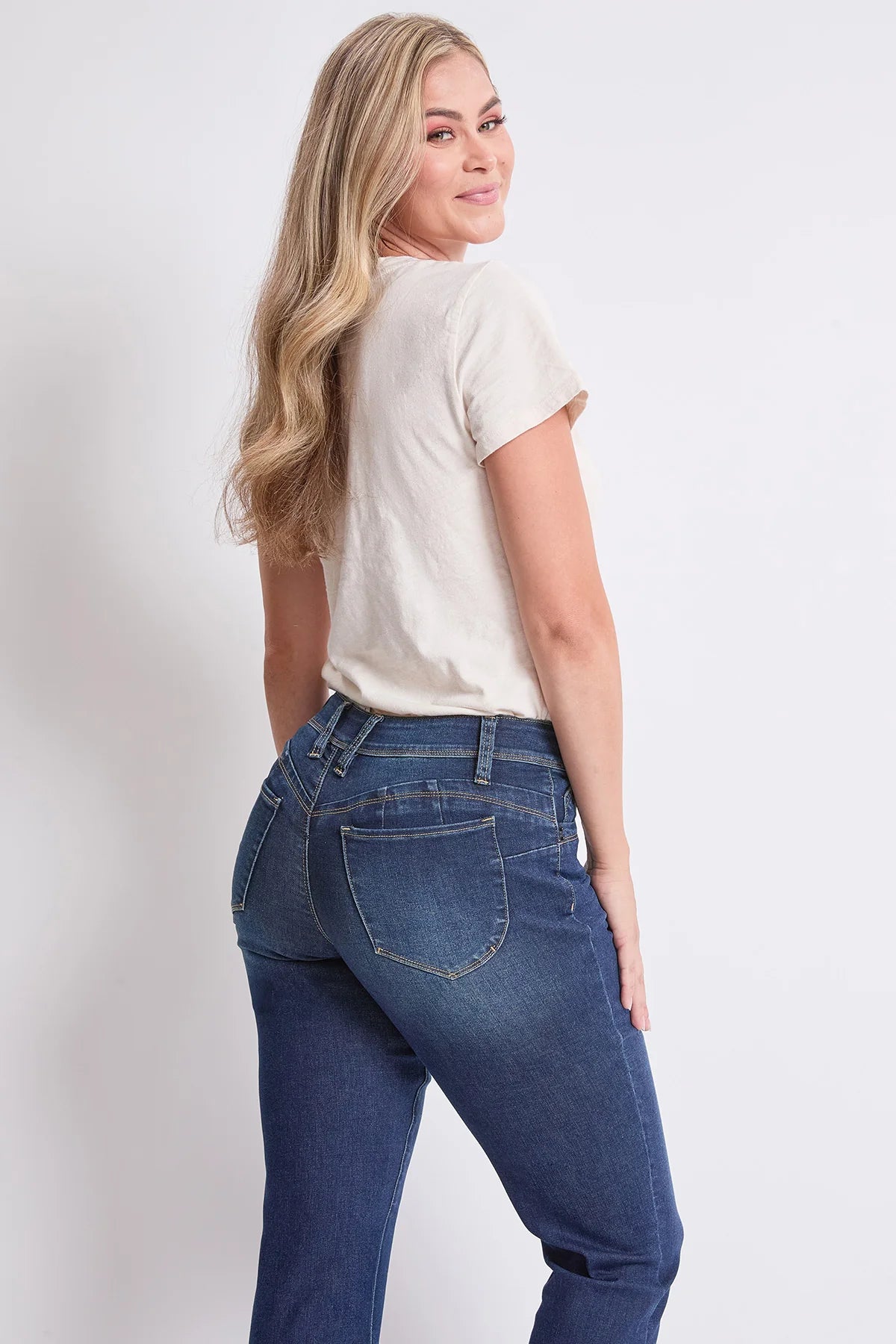 Jeans de tiro alto rectos con tecnología Curve Confidence WannaBettaButt para mujer, azul oscuro - Royalty