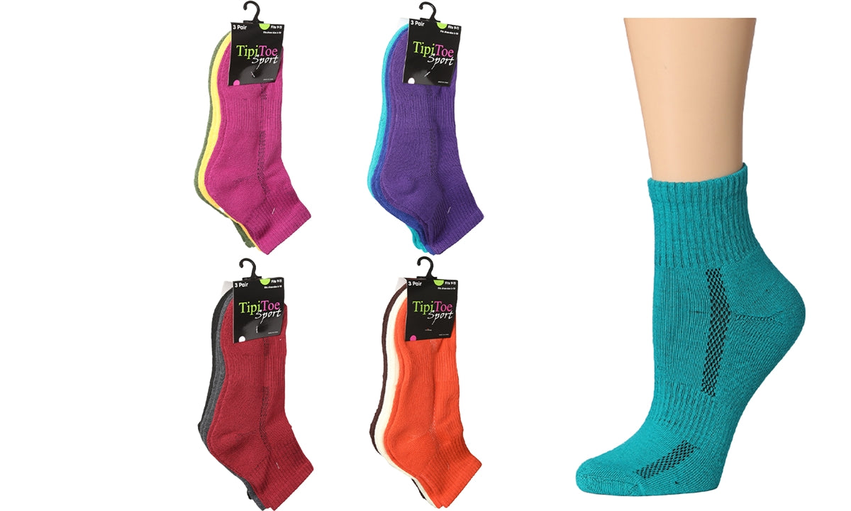 Calcetines de cuarto con amortiguación para mujer, paquete de 3