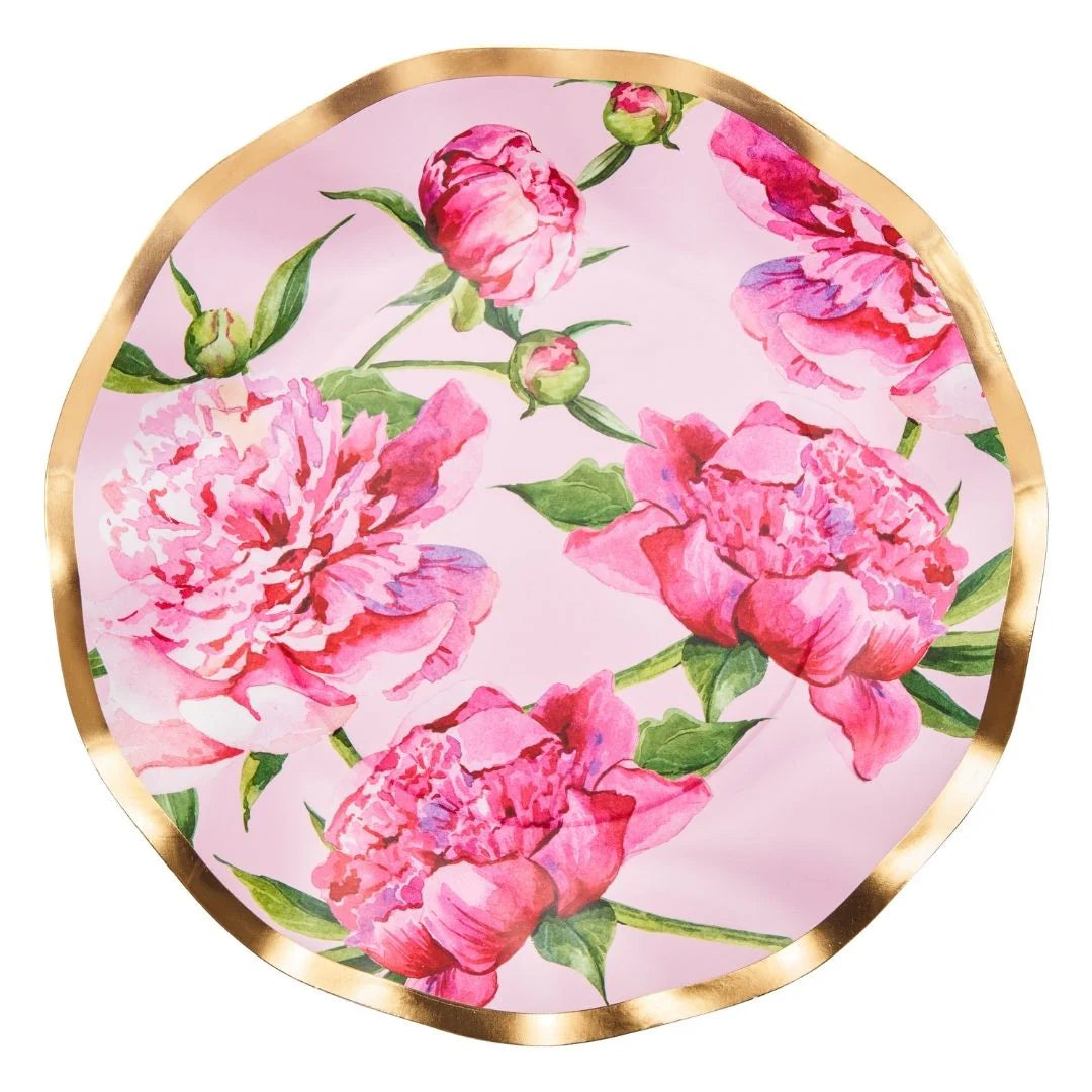 Wavy Salad Plate Pink Peonies 8"