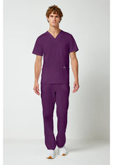 Uniforme médico con cuello en V para hombre - Berenjena