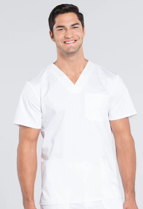 Top de cuello en V para hombre, blanco