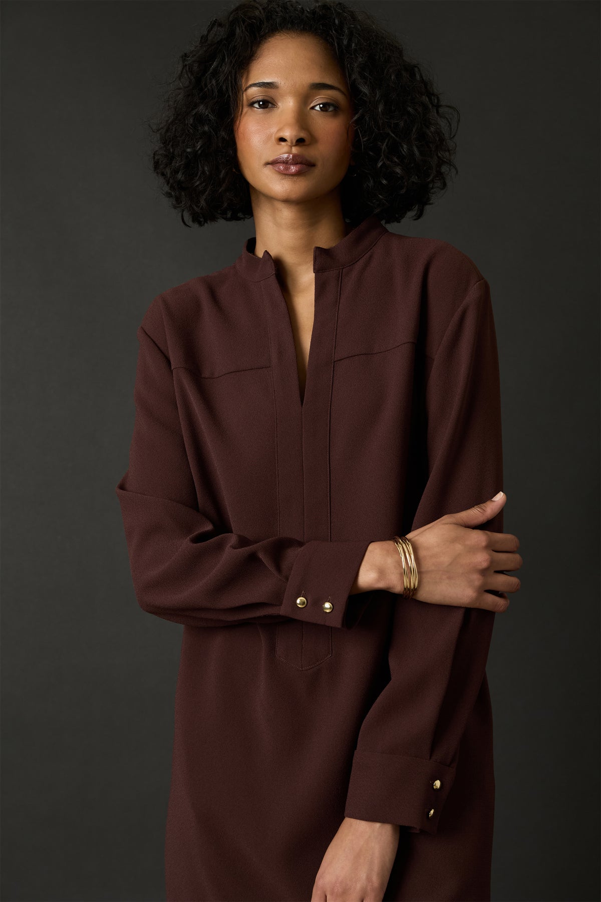 Vestido camisero de manga larga con línea A French Roa - Maggy London