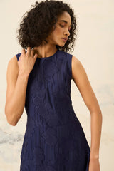Textured Sleeveless Fit & Flare Midi Dress Evening Blue - Maggy London