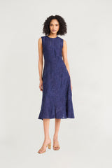 Textured Sleeveless Fit & Flare Midi Dress Evening Blue - Maggy London