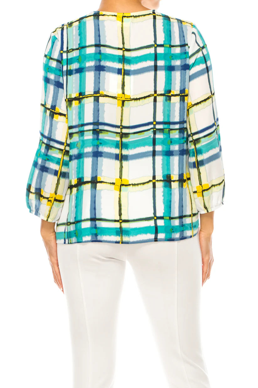 3/4 Sleeve Multi Print Top Bright White/Habanero Gold - Zac & Rachel