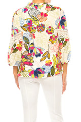 3/4 Multi Print Swing Top Ecru/Rose Multi  - Zac & Rachel
