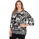 Blusa de punto Plus Floral Geo Border Negro/Blanco - Ruby Rd