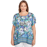 Playera de manga con olán con estampado floral de rayas en el borde azul marino multicolor - Ruby Rd